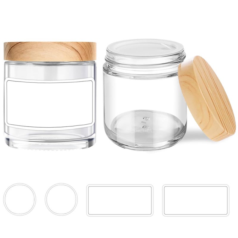 Tecohouse Small Glass Jars with Lids, 4 oz Glass Containers with Plastic Woodgrain Lids & Inner Liners, Reusable Travel Cosmetic Containers for Creams, Makeup, Lotion, Spice- 2 pack - Image 1